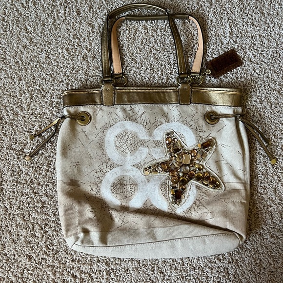 Rare! Coach Audrey Starfish Tote.  Gold trim, embellished design.  Style 17024 - Picture 3 of 11